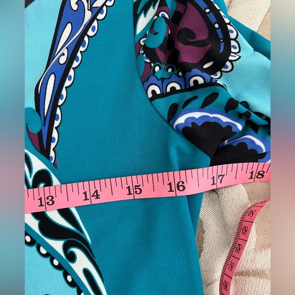 Hale Bob S Jersey Dress Faux Leather V Neck Purple Blue Turquoise NWT - Picture 11 of 16